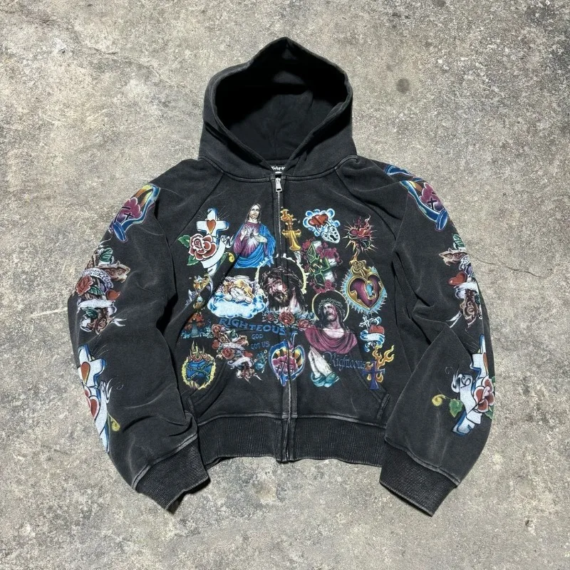 Parigaminghub European Summer Outfits – Cartoon Animation Printed Zipper Hoodie for Women  