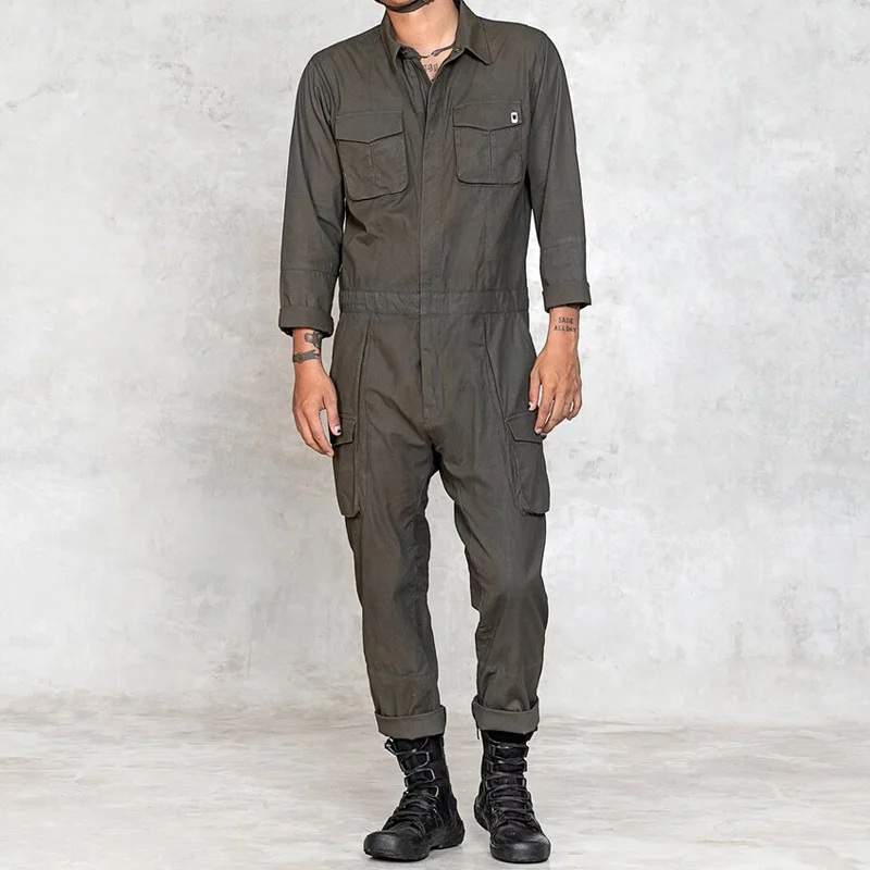 Olive Green Stretch-Canvas Work Jumpsuit