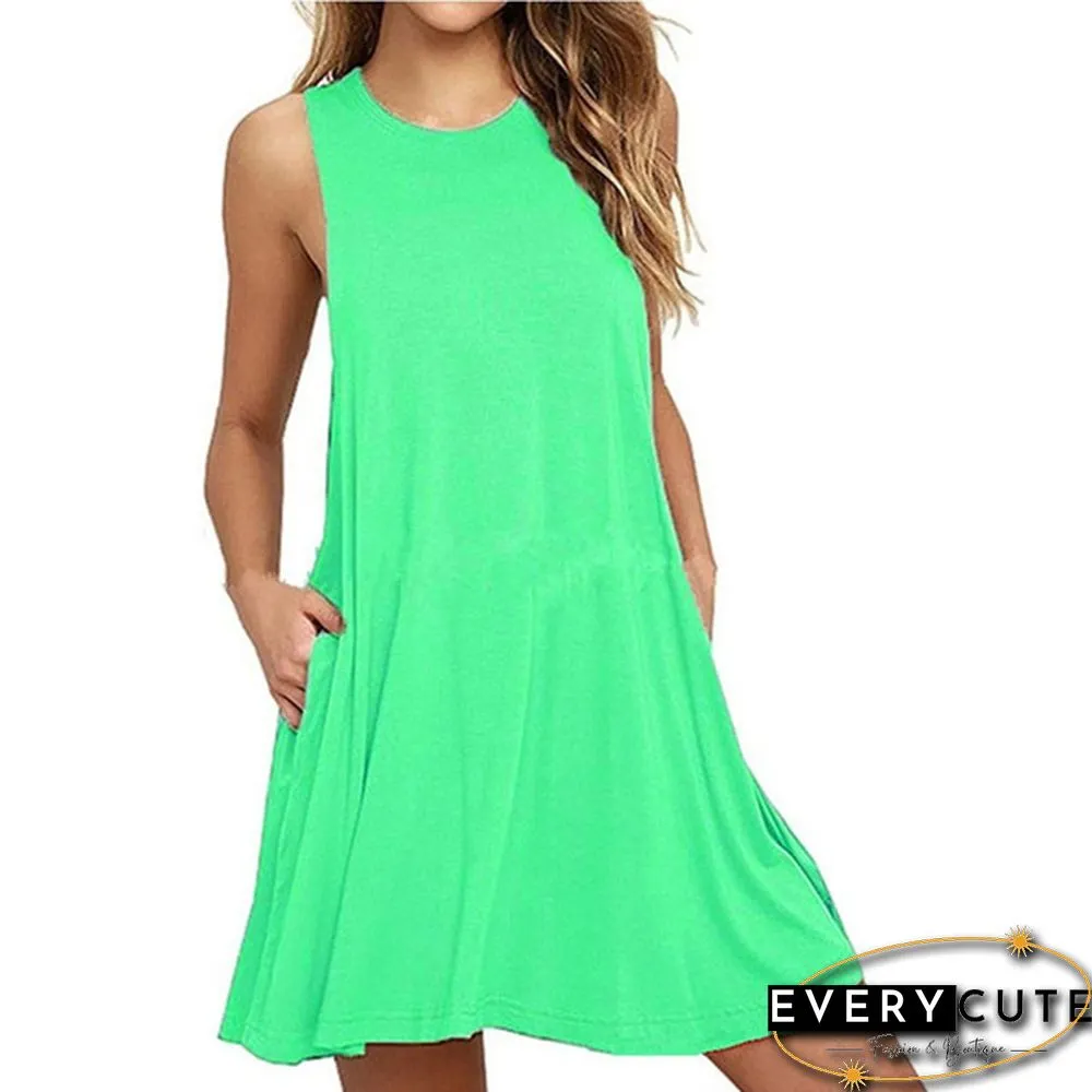 Plus Size XS-8XL Summer Women Casual Round-neck Solid Color Loose Sleeveless Beach Tank