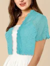 Contrast Lace Open Front Short Sleeve Cardigan for Women