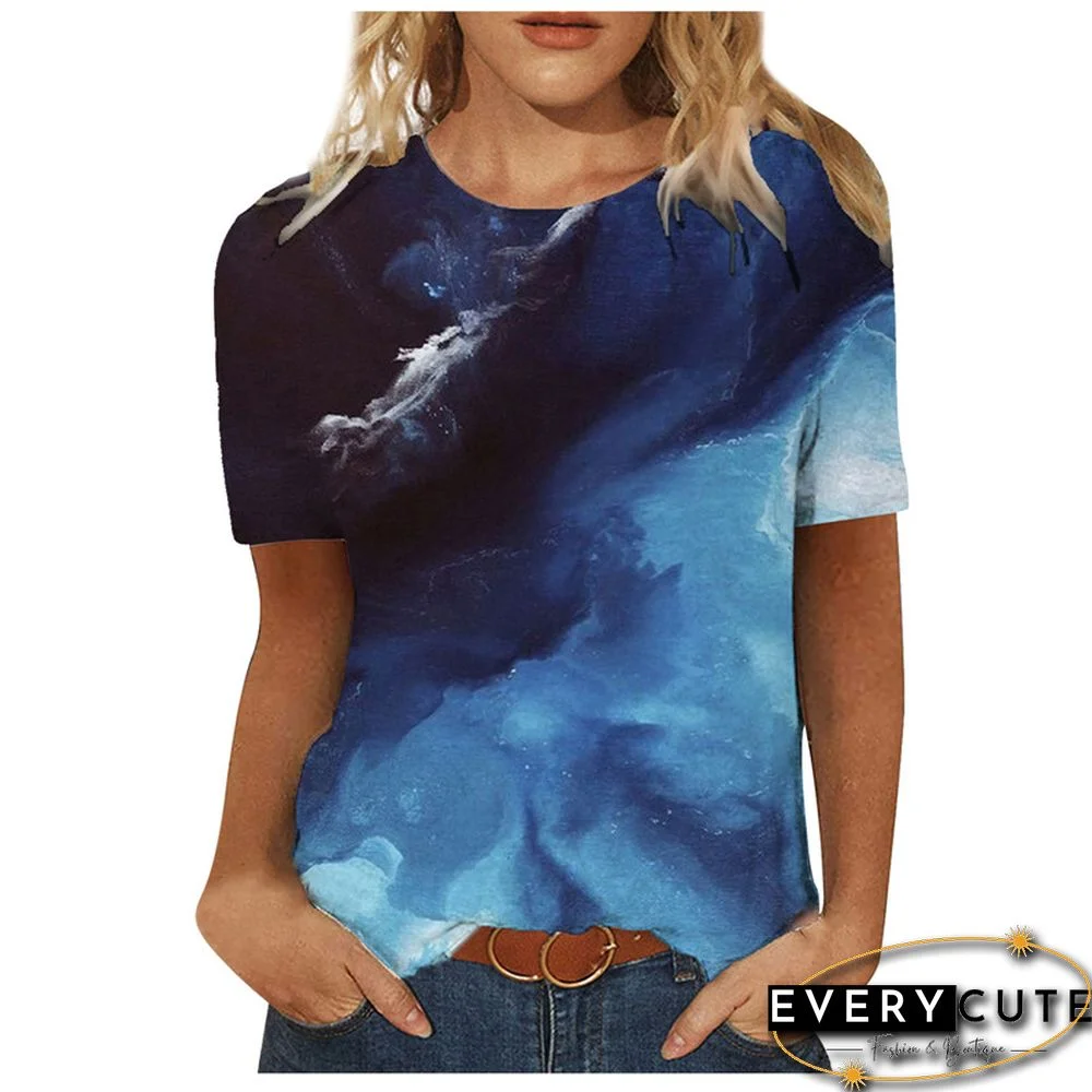Women 3D Landscape Painting Positioning Sunflower Print T Shirt New Summer Vintage Casual Short Sleeve O-Neck Size Top