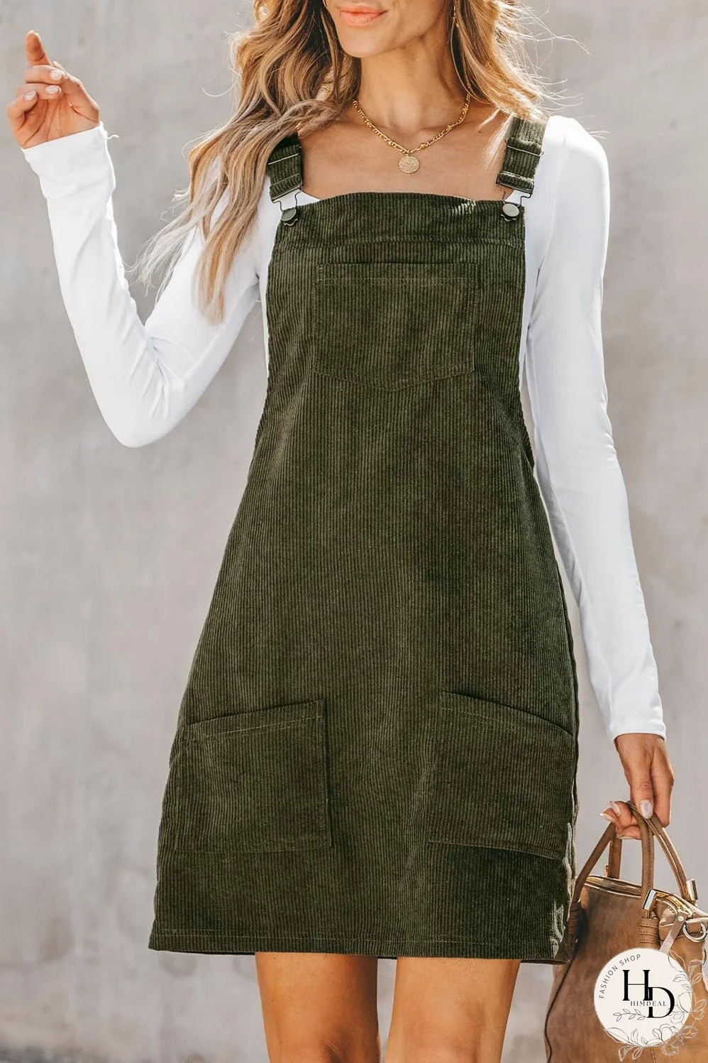 Women's Olive Green Corduroy Mini Dress