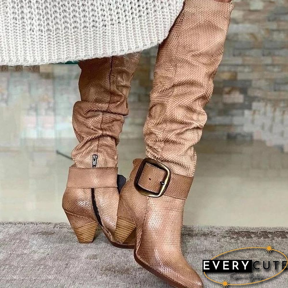 Women Vintage Lace Up Bandage Knee High Boots
