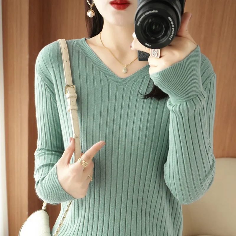 Churchf Churchf Sweater Female 2023 Spring And Autumn Knit Bottom Shirt Fashion Slim Long Sleeve Skin-Friendly Soft Bottom Top