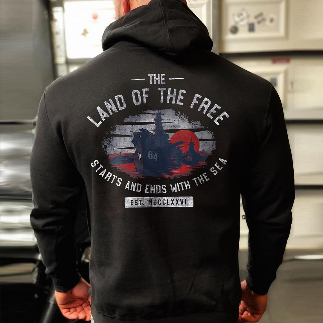 Livereid The Land Of The Free Starts And Ends With The Sea Printed Men's Hoodie - Livereid