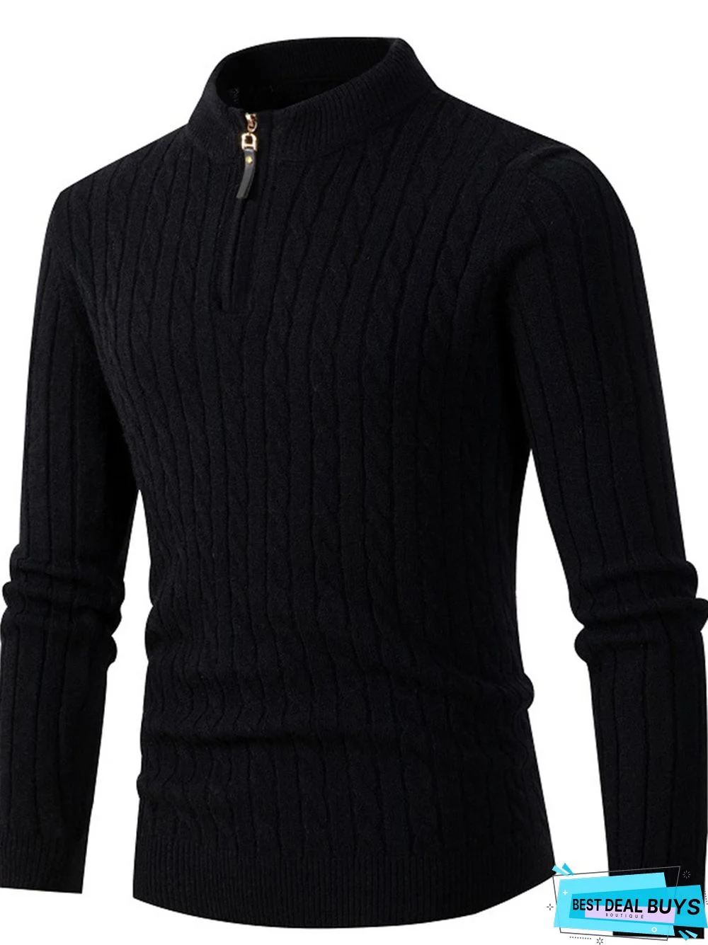 Men's Long-Sleeved Twist Half-Turtleneck Zip-Knit Sweater