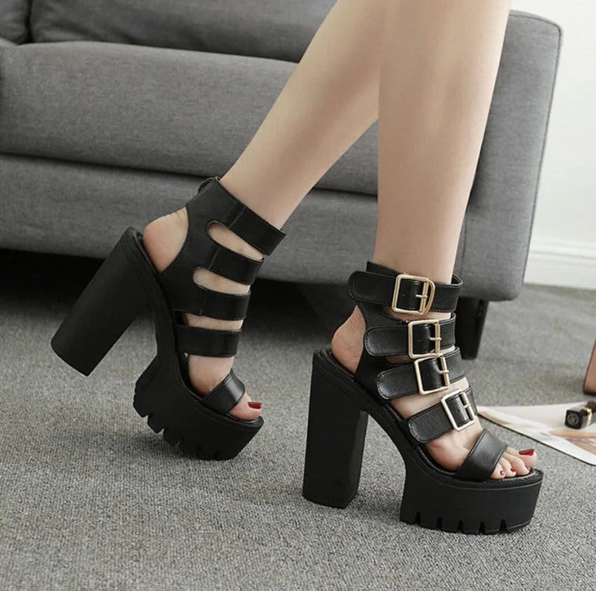 Vstacam Back to School Women Sandals High Heels 2022 New Summer Fashion Buckle Female Gladiator Sandals Platform Shoes Woman Black Big Size 42