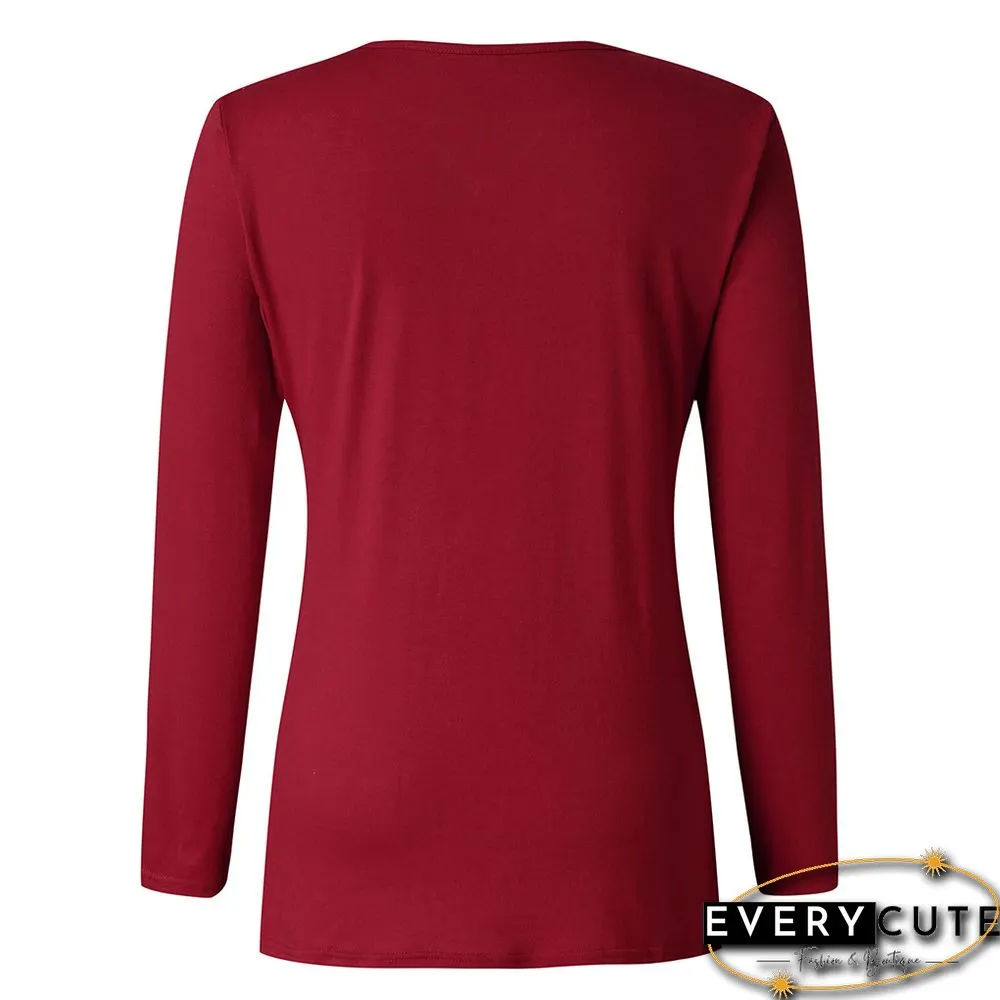 Red Modal Cotton Pocketed Long Sleeve Tops