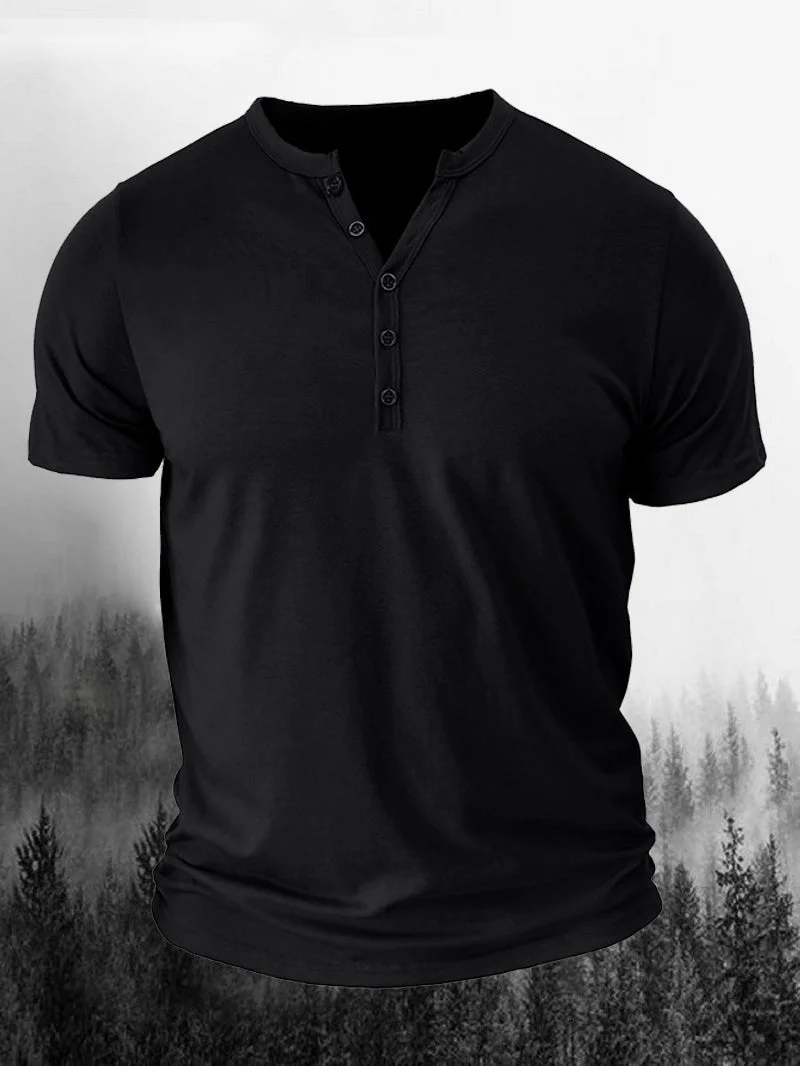Men's Classic Versatile Henry Collar Short-Sleeved Shirt in  mildstyles