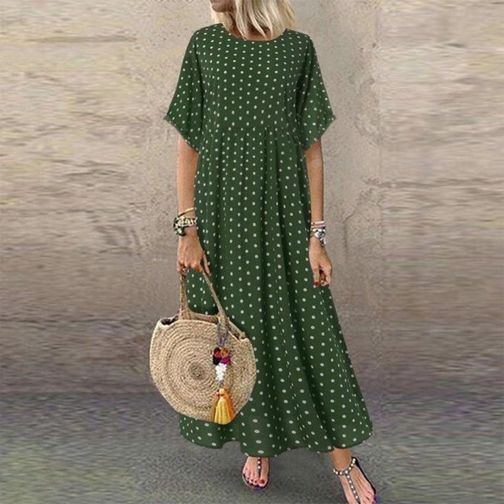 Green Half Sleeve Round Neck Maxi Dress