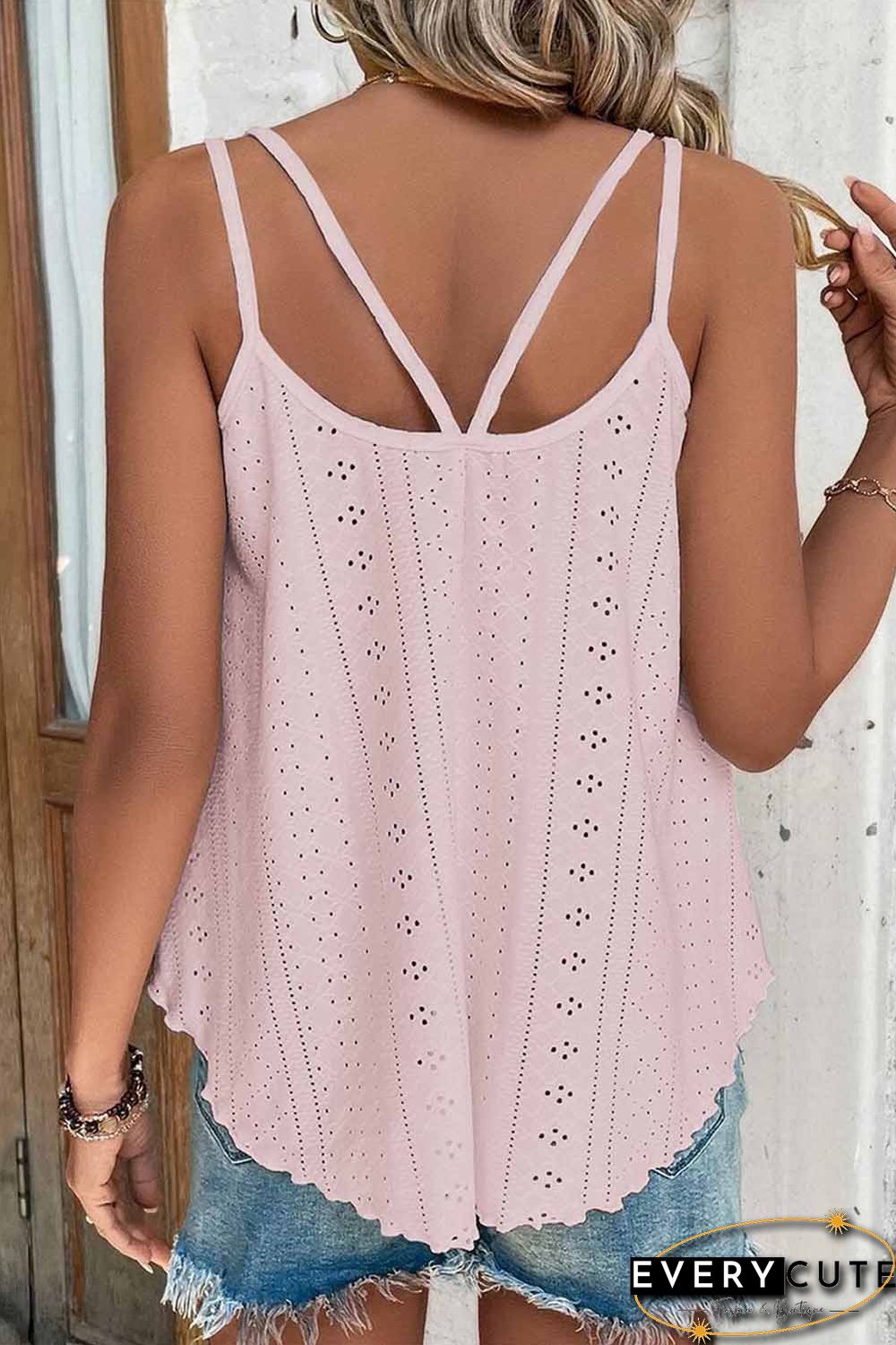 Pink Eyelet Strappy Scoop-Neck Tank Top
