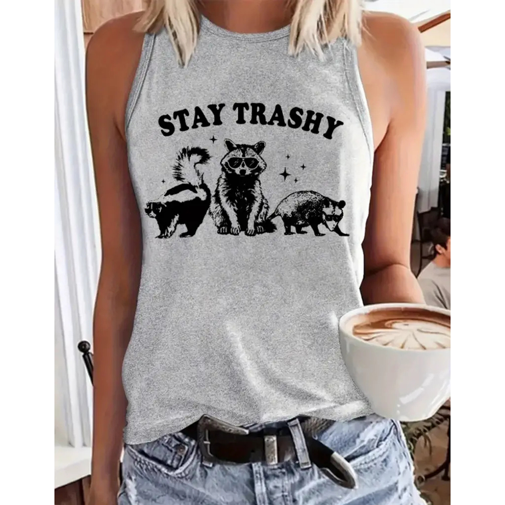 Teepublicz Women's Fashion Q of Hearts Pattern Printed Sleeveless Vest Simple White Sleeveless Tops Summer Breathable Women's Clothing