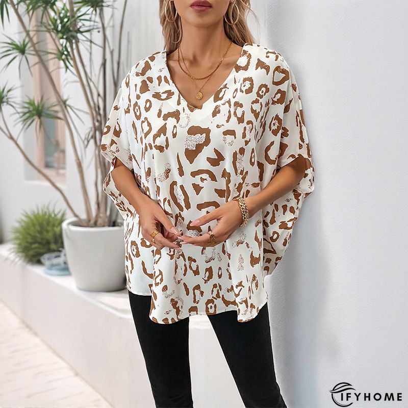Leopard Round Neck Cotton Blends Casual Tunic Top | IFYHOME