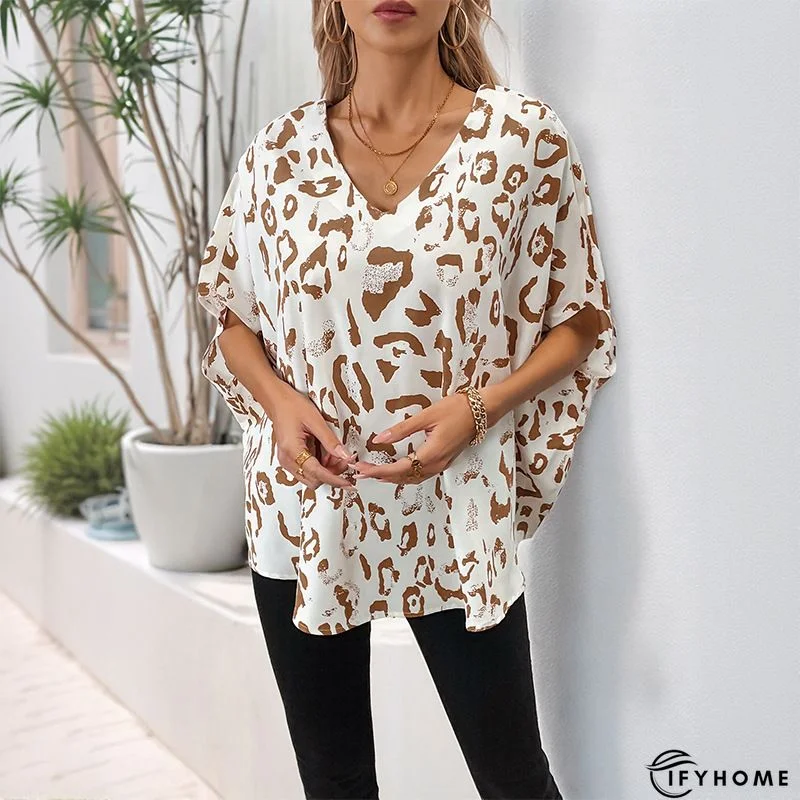 Leopard Round Neck Cotton Blends Casual Tunic Top | IFYHOME