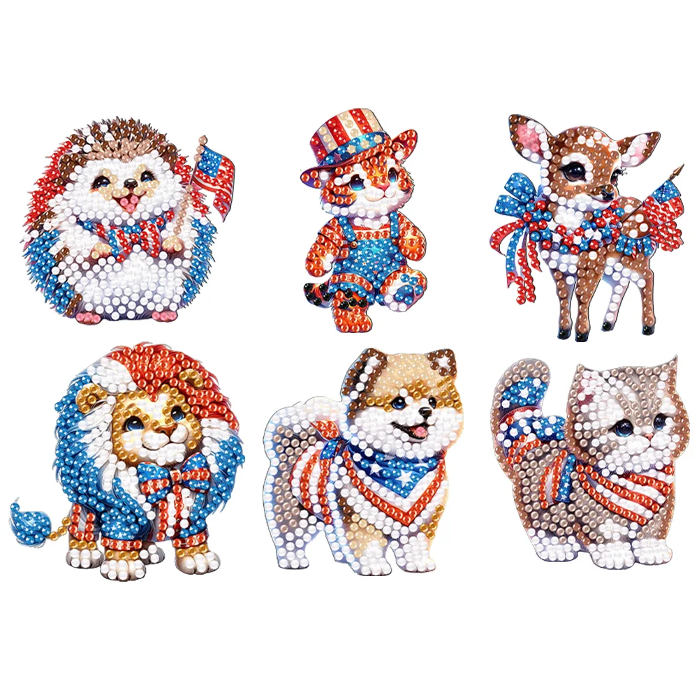 6Pcs American Flag Animal Diamond Painting Fridge Magnet Fridge Stickers for Home Decor