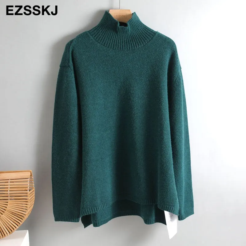 Autumn Winter basic oversize thick Sweater pullovers Women 2021 loose cashmere  turtleneck Sweater Pullover female Long Sleeve