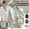 Gioiacombo&trade; Camicia da uomo a maniche lunghe in cotone e lino casual retr&ograve;