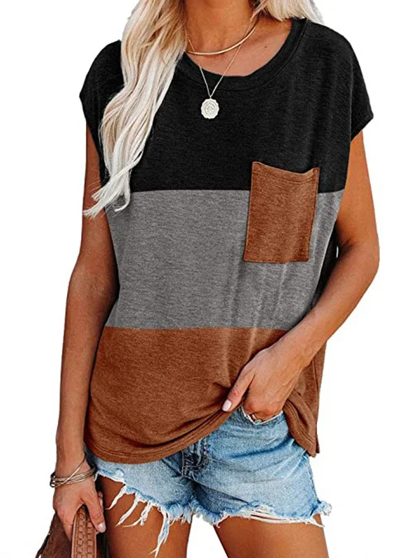 Original Casual Contrast Color Round-Neck Short Sleeves T-Shirt Top