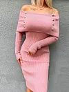Off-The-Shoulder Rivet Split-Joint Sexy Slim Midi Dress