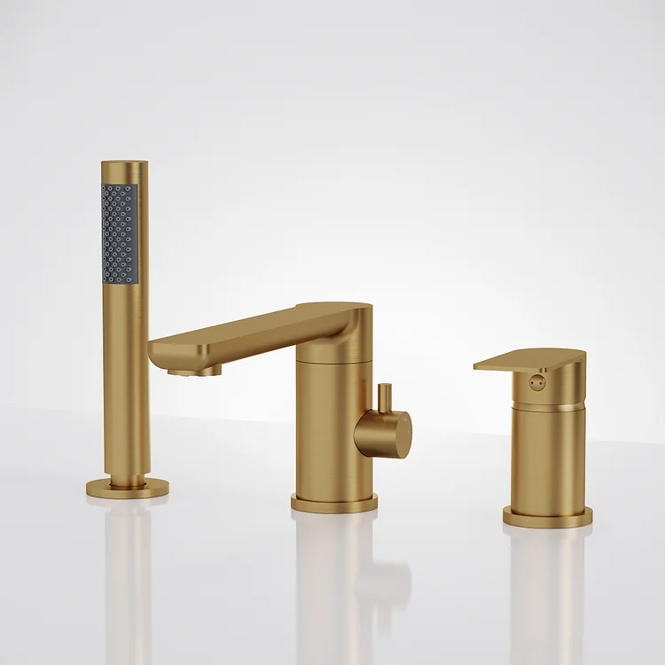 EVERSTEIN 3 Hole Bathtub Faucet with Hand Shower Brushed Gold
