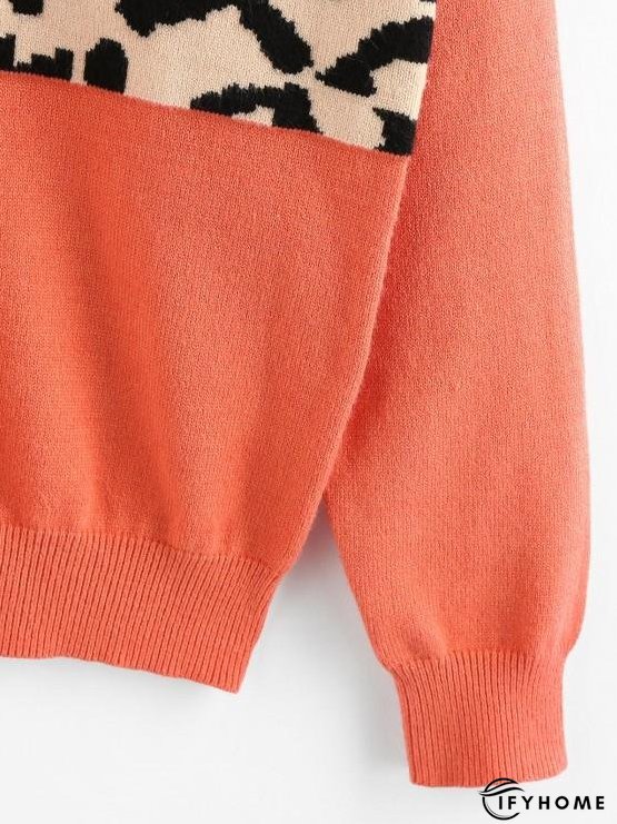 Leopard Insert Drop Shoulder V Neck Sweater | IFYHOME