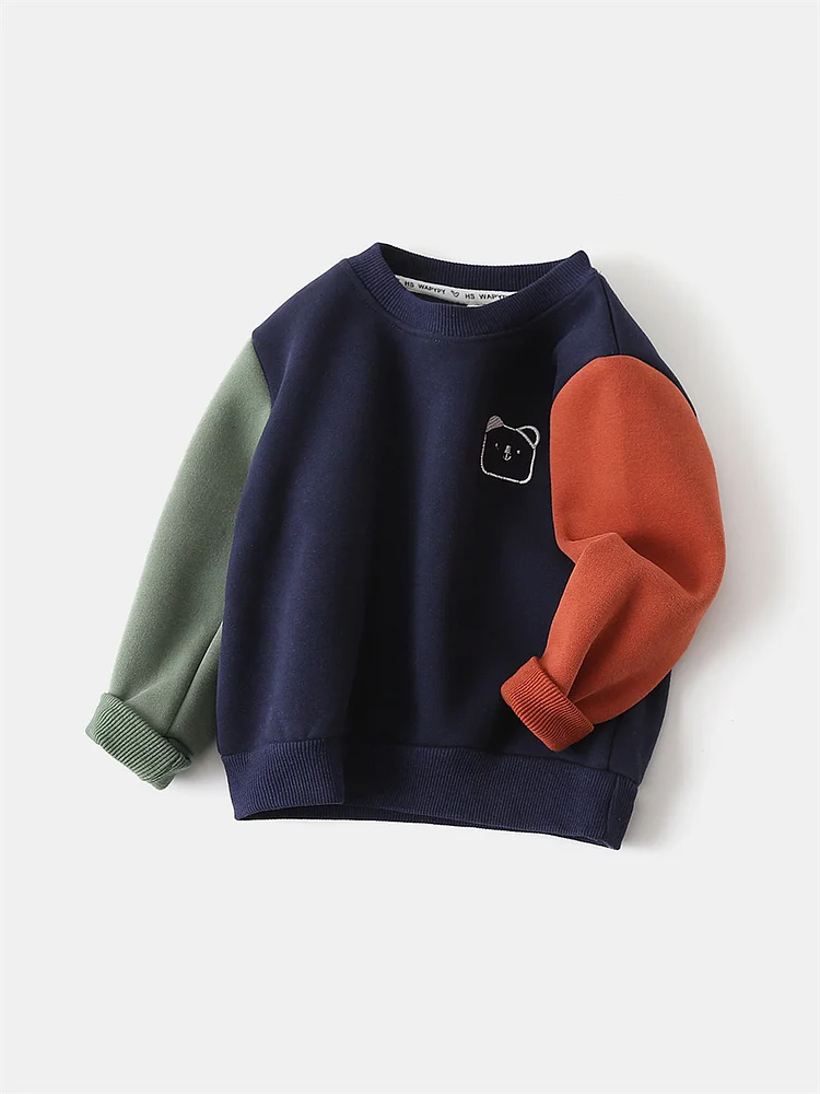 2025 New Style Boys' Patchwork Sleeve Thickened Warm Top