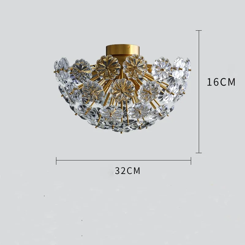 All-copper Crystal Ceiling Lamp Light Luxury Bedroom Porch Balcony Corridor Creative Petal Personalized Lamps