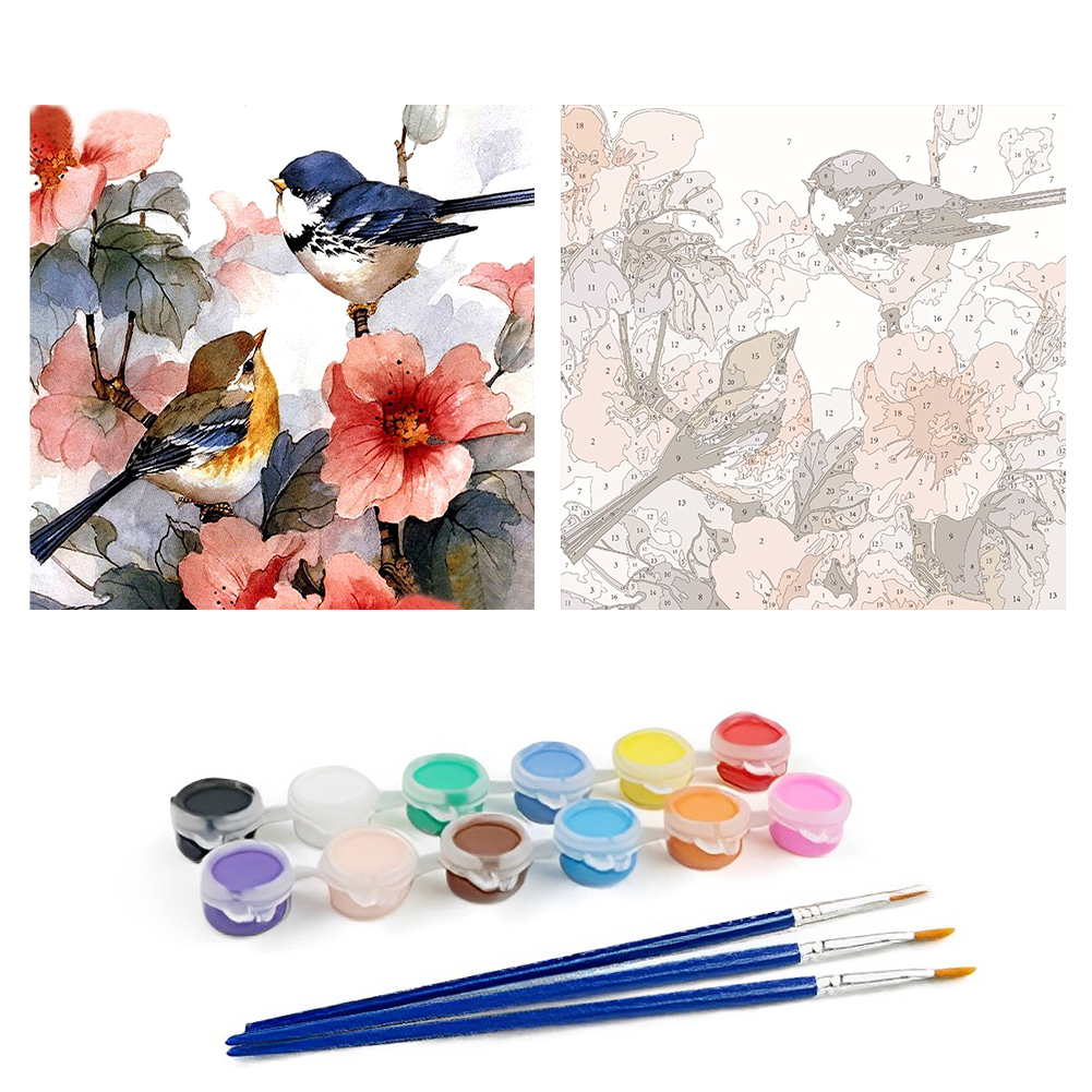 Flower Bird-Paint by Numbers-8"x8"/20x20cm