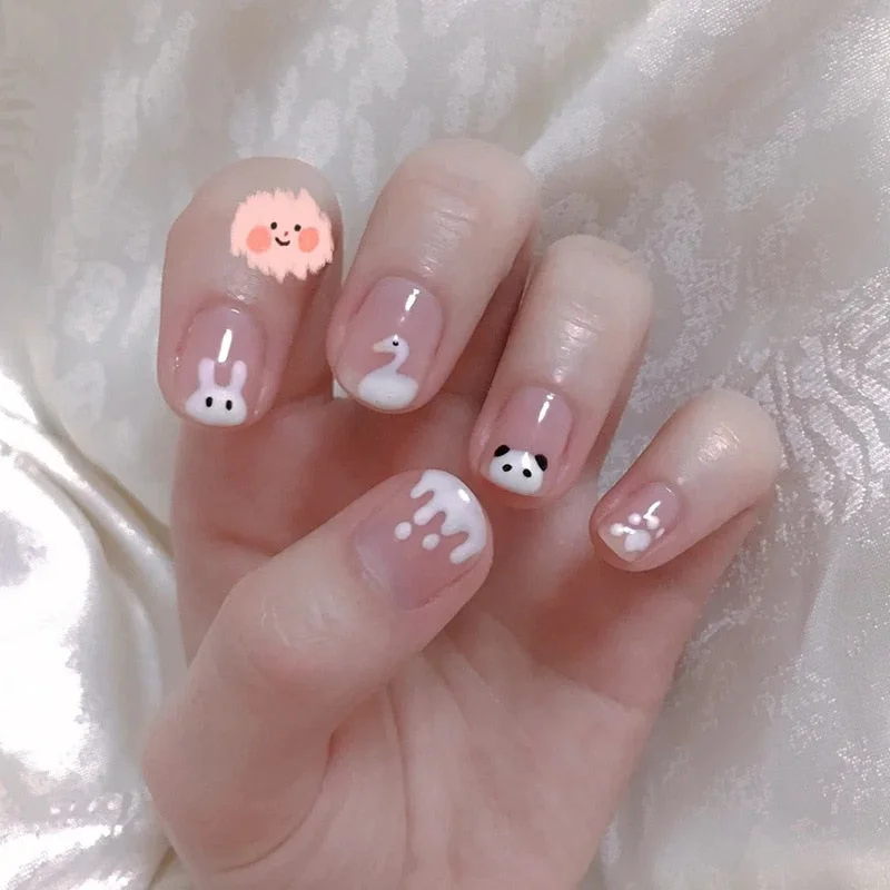 24pcs Bow Love Heart Printed Design False Nails Patch with Glue Women Manicure False Nails Patch with Glue Press On Nails Tips-Nail Inspo