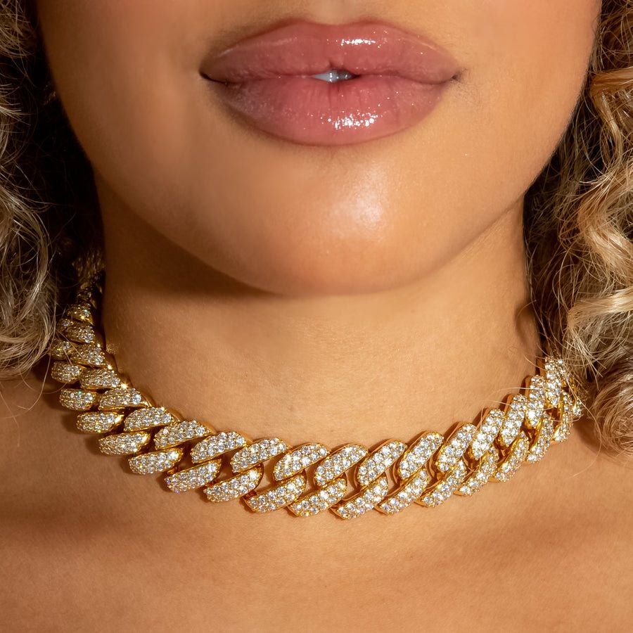 15MM CZ Cuban Link Chain Choker Necklace-VESSFUL