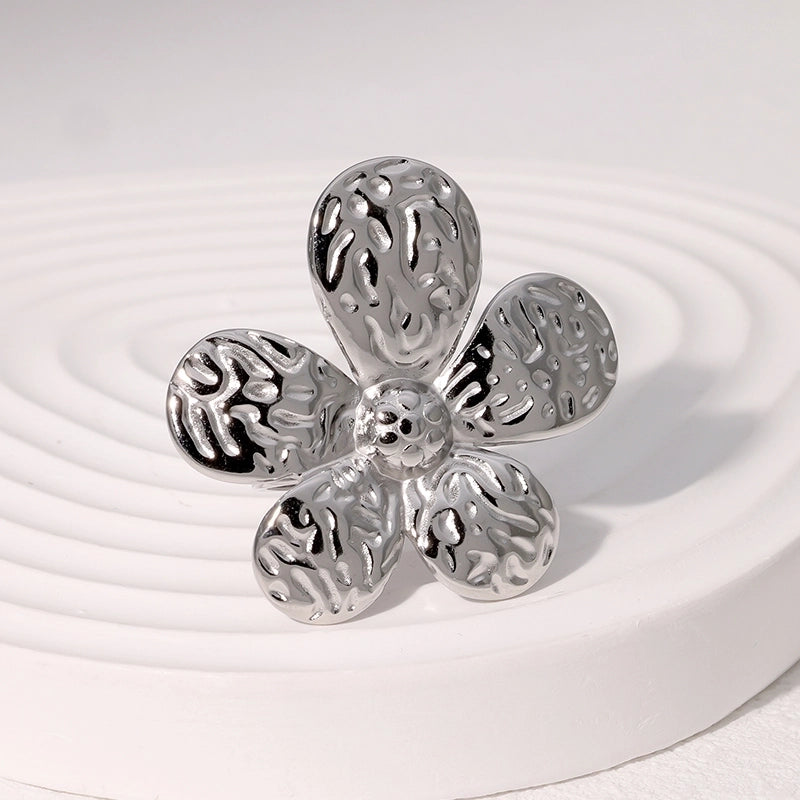 Elegant Sweet Flower 304 Stainless Steel 18K Gold Plated Open Rings