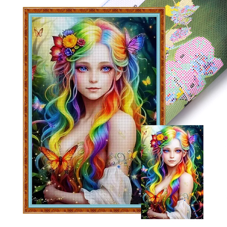 Rainbow Girl 11CT Stamped Cross Stitch 50*75CM