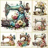 (Multi-Style) Retro Floral Sewing Machine - 14CT Stamped Cross Stitch 40*40cm/15.75*15.75in