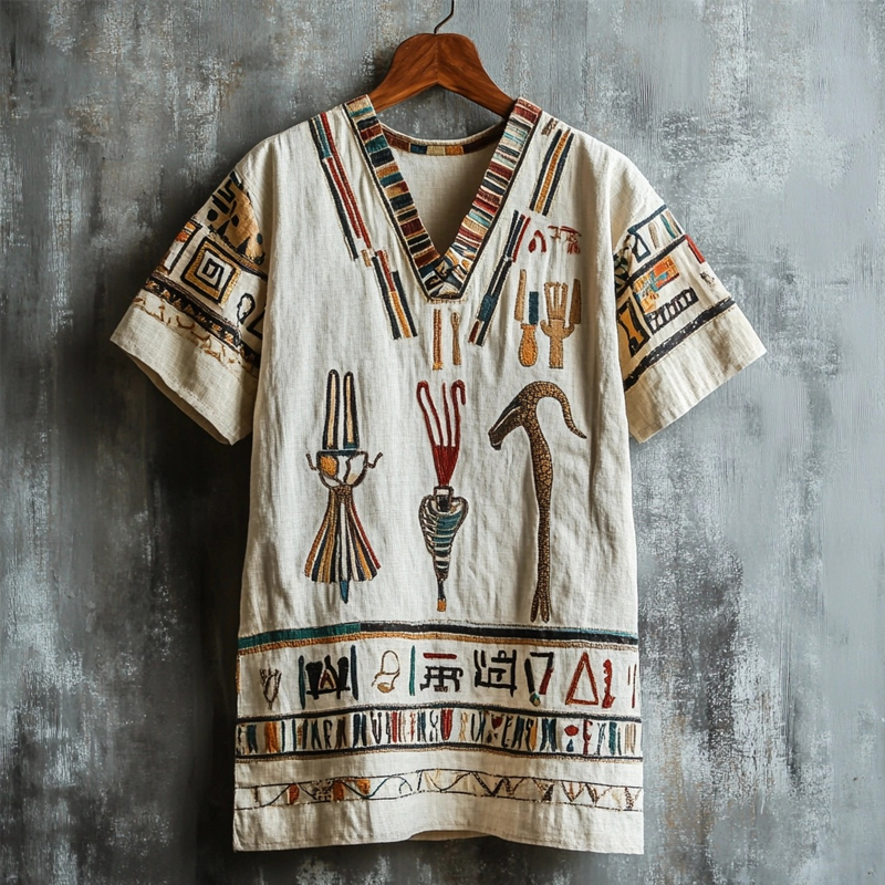 Ancient Egyptian Inspired Embroidered Linen T Shirt