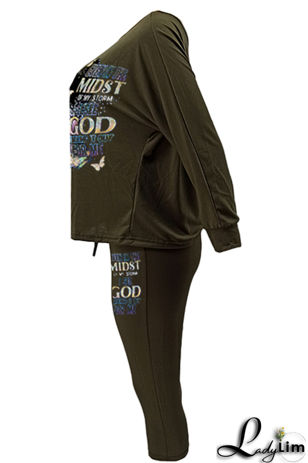 Black Fashion Print Patchwork One Shoulder Long Sleeve Two Pieces