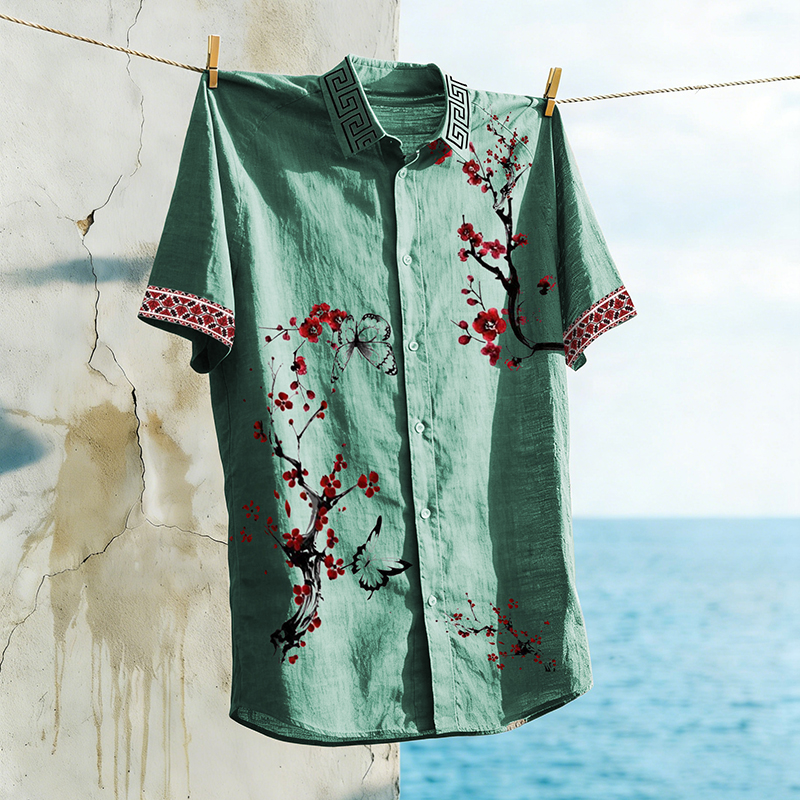 Comstylish Plum Blossom Design Vacation Print Shirt
