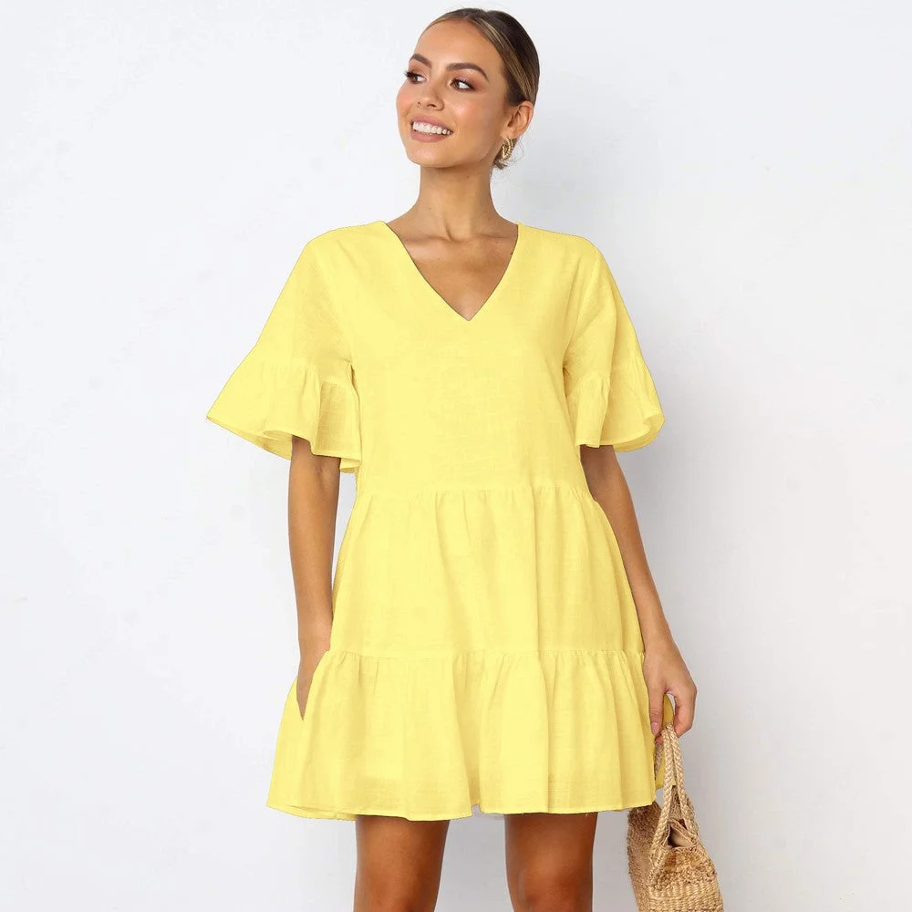 Women's V-neck Loose Fashionable A-line Dress