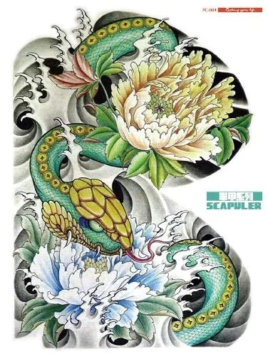 32*24cm Big Tattoo Stickers Green Butterfly Fish Dragon Buddha Waterproof Temporary Flash Tattoos Full Back Chest For Men Women