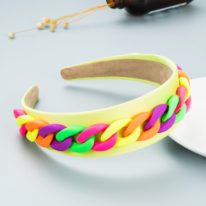 Women's Fashion Pastoral Style Wide Edge Colorful Chain Decoration Macaron Color Headband