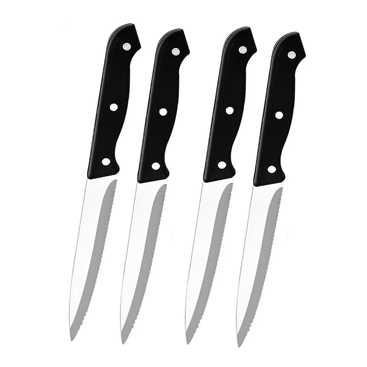 4-piece steak knife set, triple riveted stainless steel table knife set, with serrated blades