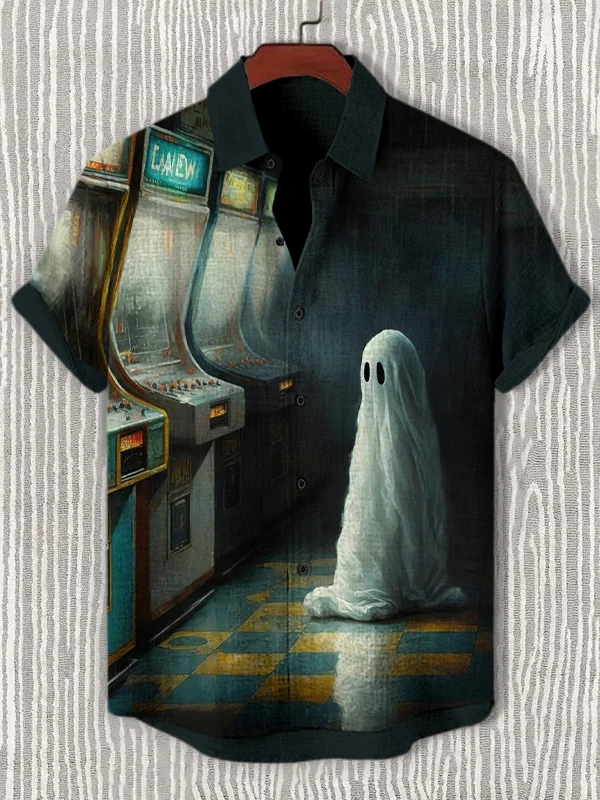 Men's Ghost In The Abandoned Game Room Art Print Casual Shirt