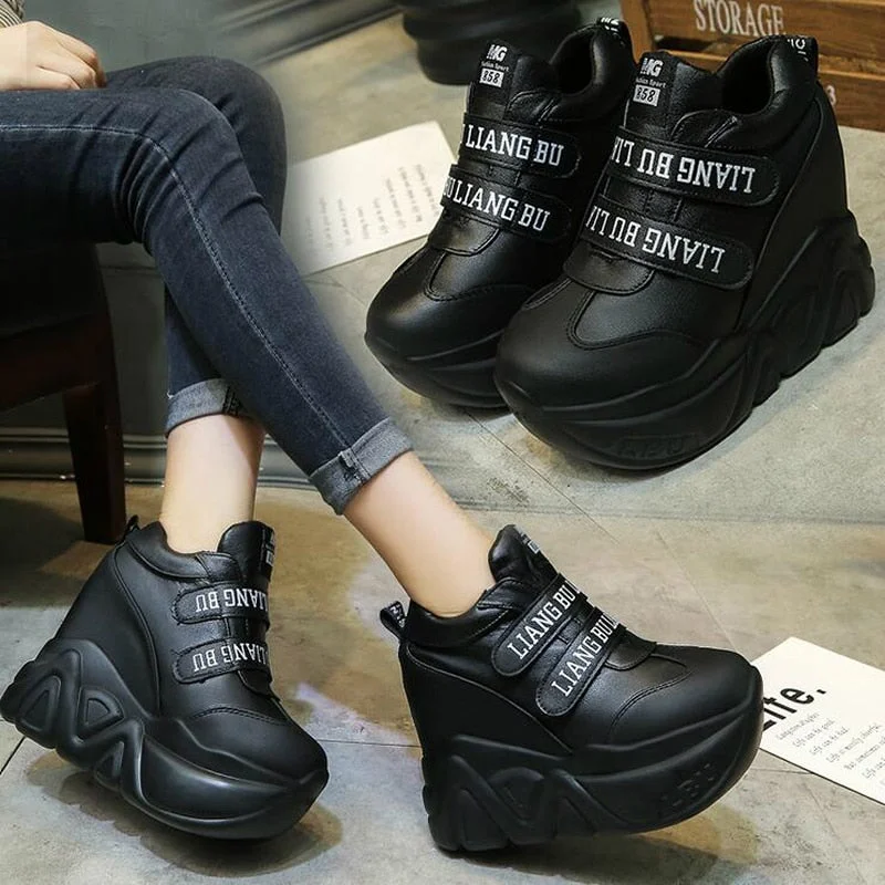WGZNYN 2022 NEW Woman Casual Shoes 12 Cm Super Hihg Wedge Outdoor Female Hook Loop Comfortable Platform Sneakers W005