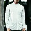 Gioiacombo&trade; Camicia da uomo a maniche lunghe in cotone e lino casual retr&ograve;