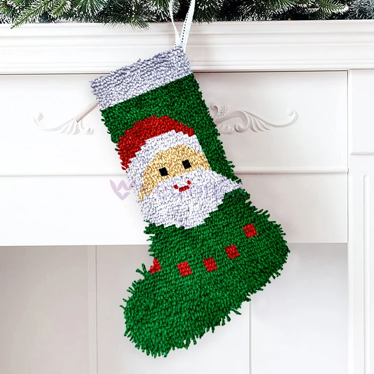 Smile Santa Christmas Stocking DIY Latch Hook Kits for Beginners veirousa