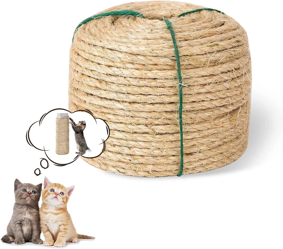 Cat Tree Cat Scratching Post Replacement,Natural Sisal Rope for Cats,Recovering or DIY Cat Scratcher,6mm Diameter,Sisal Rope for Cat Trees and Cat Tower