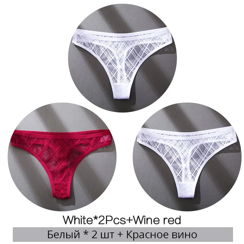 FINETOO Sexy Thongs Panties Women M-XL Transparent Lattice Underwear Ladies Lace G-string Underpants Female Thong Lingerie 2021