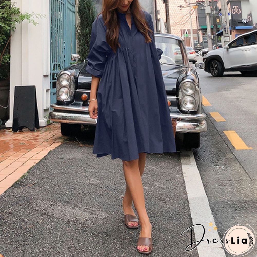 ZANZEA Women Long Sleeve Plus Size V-Neck Loose Short Dresses Baggy Mini Blouse Dress