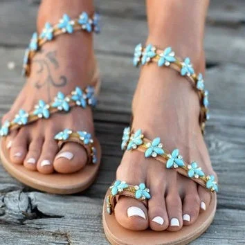 Women's Summer Casual Rhinestone Metal Thong Sandals
