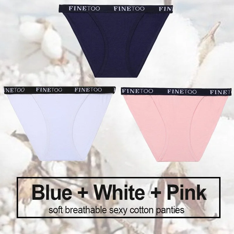 3PCS/Set Cotton Panties Briefs Women Underwear Female Underpants Sexy Lingerie Bikini Pantys Finetoo Brand Girls Femme Panties