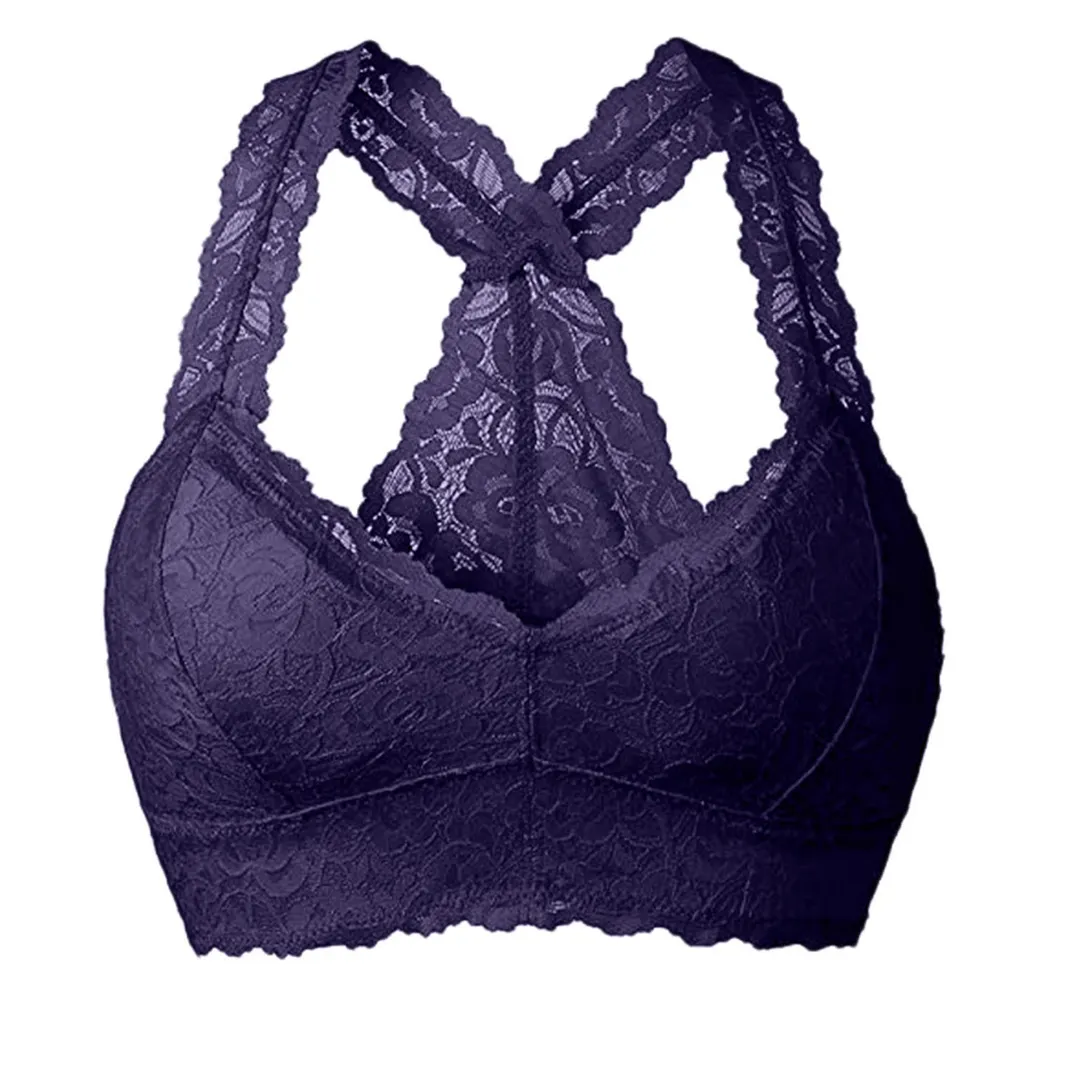 Churchf Large-Size French Underwear Multi-Colored Lace Back Wrapped Breast Sexy V-Neck Fixed Cup Mat Agglomeration To Receive No Steel Ring Bra